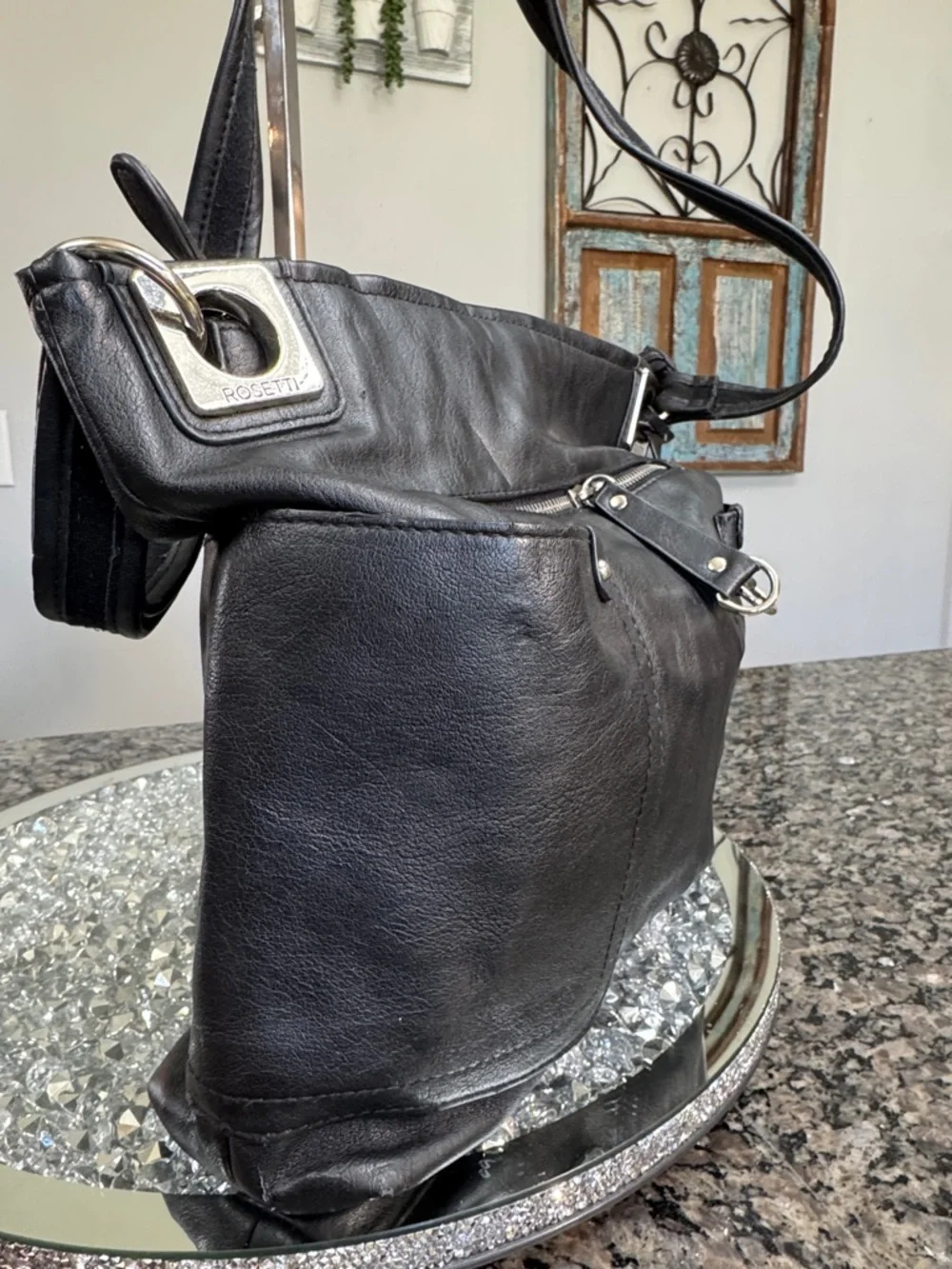 Rossetti Black faux Leather Shoulder Bag - Classic Everyday Tote